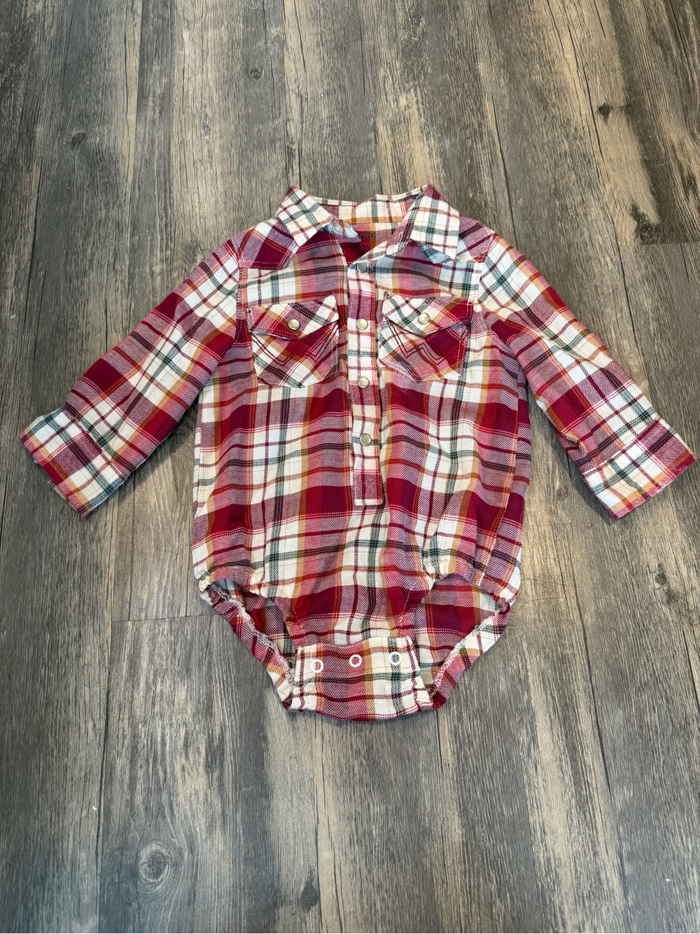 Wrangler Baby Boy Pearl Snap Plaid Bodysuit Western Cowboy Flannel 18M